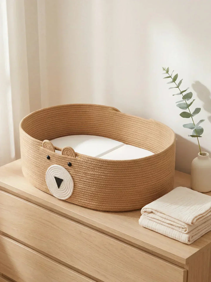 Cesta cambiador Ourson de algodón trenzado para bebé. Ideal para guardería, almacenamiento y organización de esenciales.