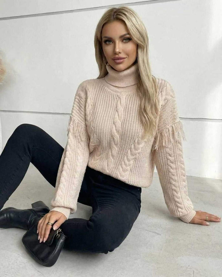 Suéter blanco de cuello alto grueso para mujer, tejido cálido para invierno.