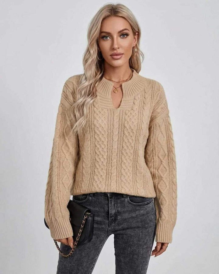 Suéter blanco de punto trenzado para mujer, elegante y cómodo para otoño-invierno.