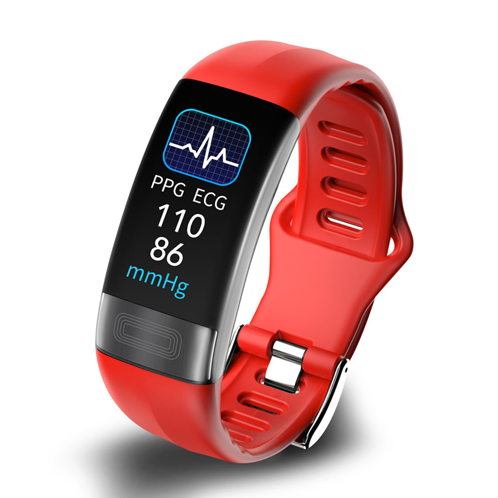 Persona activa usando la pulsera inteligente para seguimiento de pasos, calorías y monitoreo de fitness.
