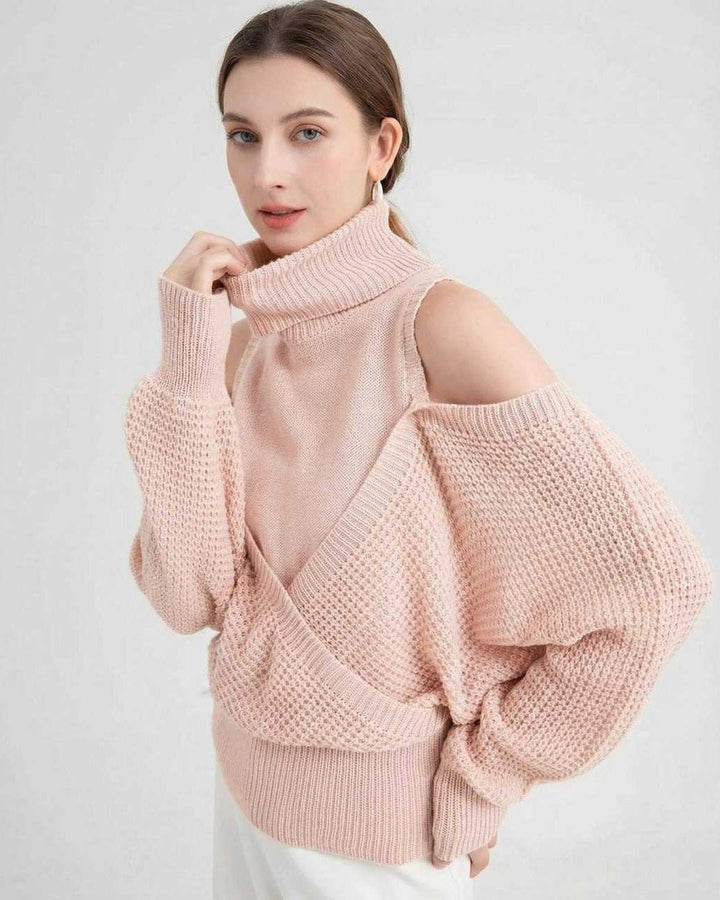 Suéter de punto blanco para mujer, estilo Valencia hombros descubiertos. Elegancia casual.