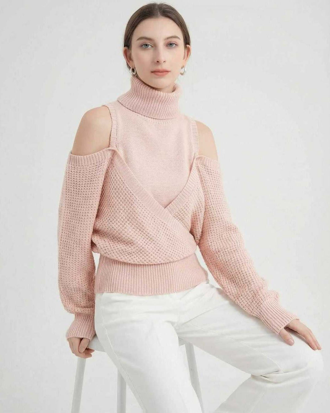 Suéter Valencia blanco para mujer, diseño moderno hombros descubiertos. Moda femenina, pullover.