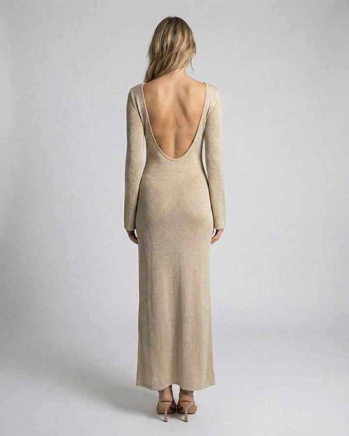 Vestido bodycon maxi de moda mujer, escote V, manga larga. Ideal para fiestas, ropa de noche y eventos formales.