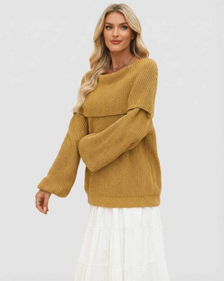 Pulóver Sahara blanco de mujer con hombro caído, diseño oversized y estilo elegante. Ideal para moda femenina de invierno.