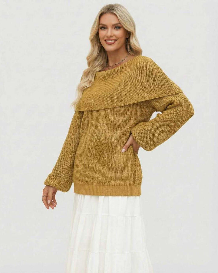 Suéter de mujer Sahara blanco, oversized y elegante. Perfecto como pulóver casual con hombro caído para moda femenina.