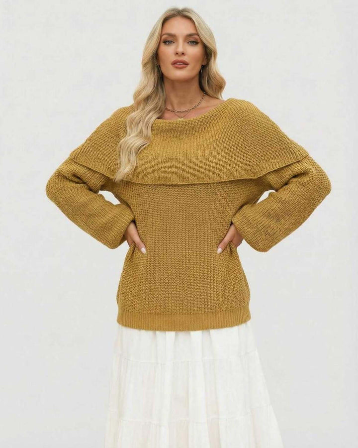Suéter Sahara blanco oversized de mujer con hombro caído, elegante y moderno para otoño/invierno. Pulóver casual de moda.
