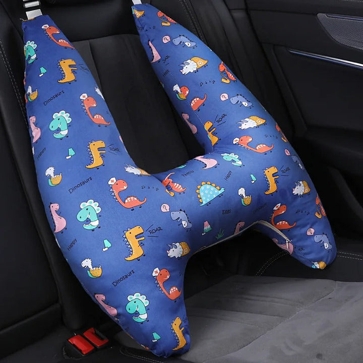 Almohada de viaje para niños, diseño divertido y soporte cervical. Ideal para largos trayectos en coche.