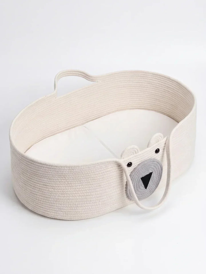 Elegante cesta cambiador Ourson de algodón trenzado con diseño de oso. Perfecta para la guardería del bebé.