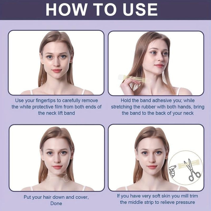 Cinta adhesiva para levantar el cuello y escote, aportando firmeza y un aspecto más joven, efecto antiedad.