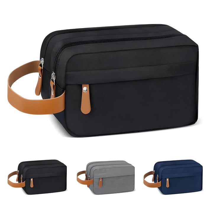 Neceser de viaje para hombre. Organizador de aseo personal compacto y elegante, ideal para accesorios modernos.