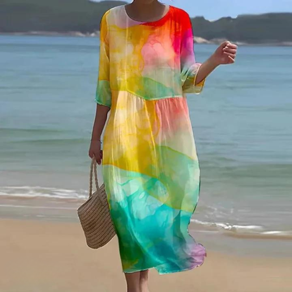 Vestido fluido de mujer, ideal para verano y primavera, diseño holgado y fresco para días cálidos.