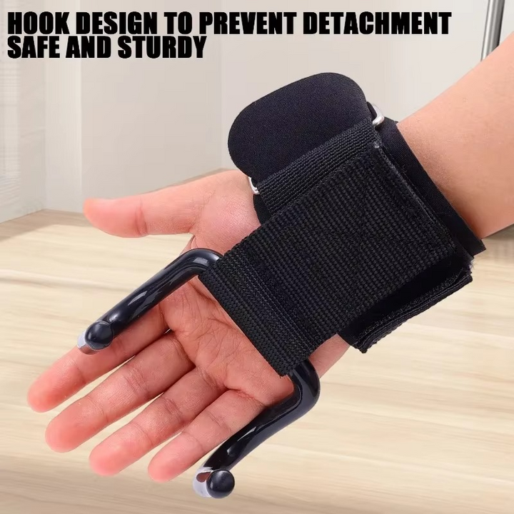 Ganchos de levantamiento PowerHook Pro para pesas, ofreciendo agarre seguro y soporte de muñeca.