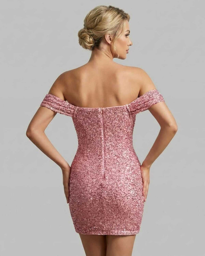 Vestido de fiesta blanco bodycon para mujer, glamuroso y brillante, con escote asimétrico. Ideal para eventos de noche.