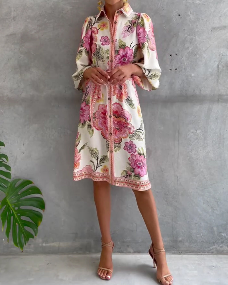 Vestido floral elegante para mujer con mangas farol, ideal para primavera/verano.