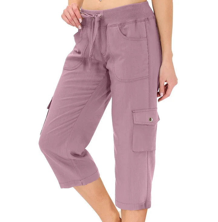 Capri de verano para mujer, cintura alta y fresco. Con bolsillos, ideal para días cálidos y cómodos.