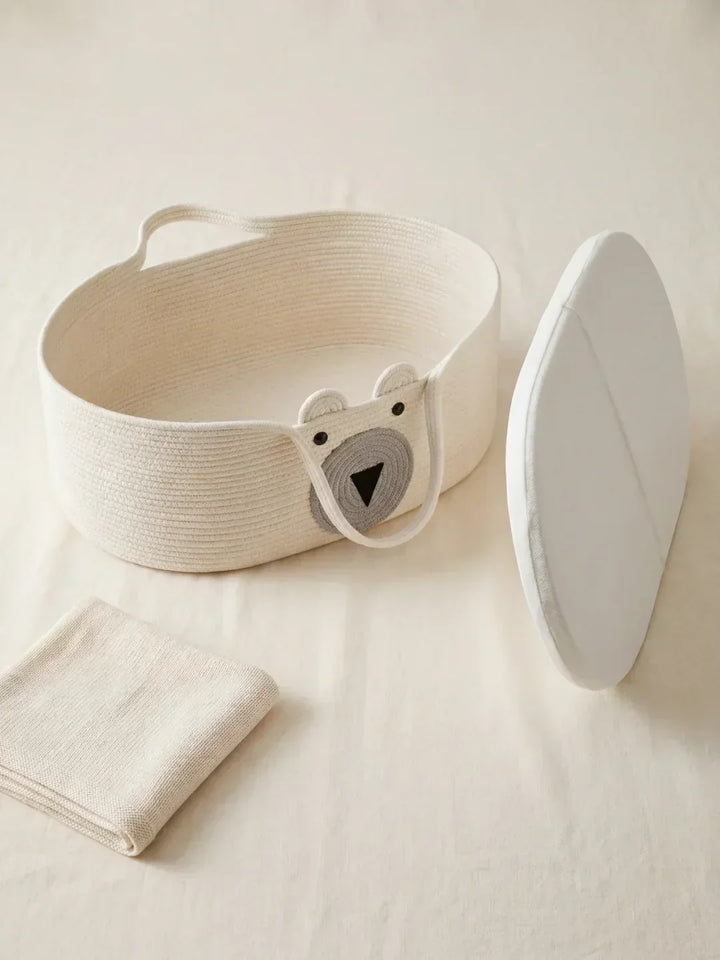 Cesta cambiador de bebé Ourson. Algodón trenzado, portátil y organizador ideal para guardar esenciales de la guardería.