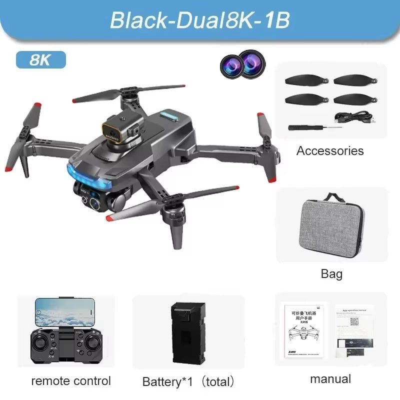 Drone tecnológico 8K con cámara HD para videos y fotos aéreas. Vuelo estabilizado, compacto y alto rendimiento.