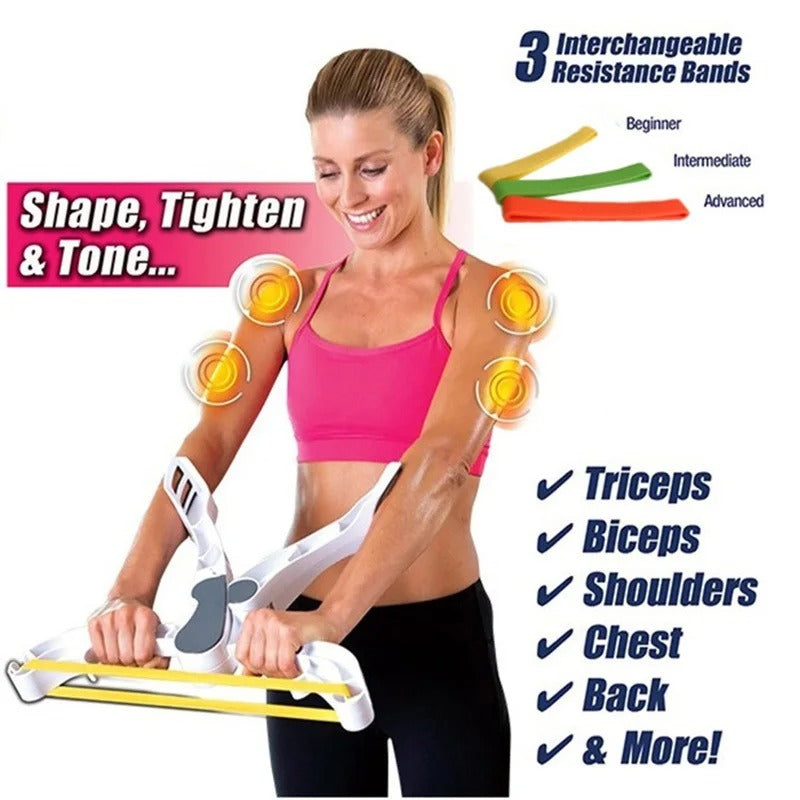 Aparato de fitness para entrenar y tonificar brazos y hombros. Equipo de resistencia compacto para el hogar.