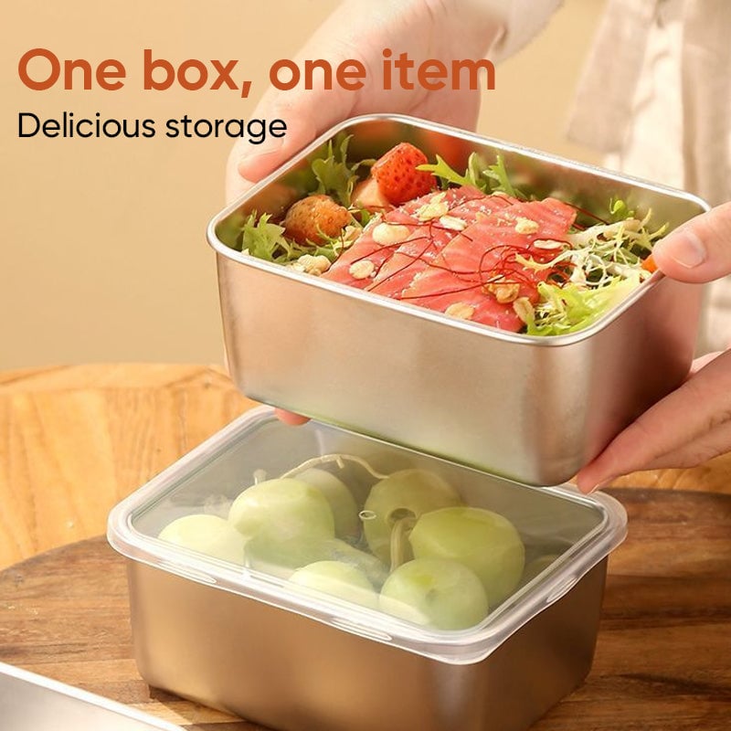 Contenedor de cocina de acero inoxidable para almacenamiento. Recipiente ecológico para alimentos duraderos.