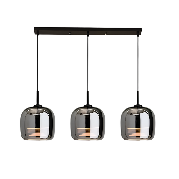 Lámpara colgante nórdica de vidrio negro. Iluminación moderna para comedor o cocina.