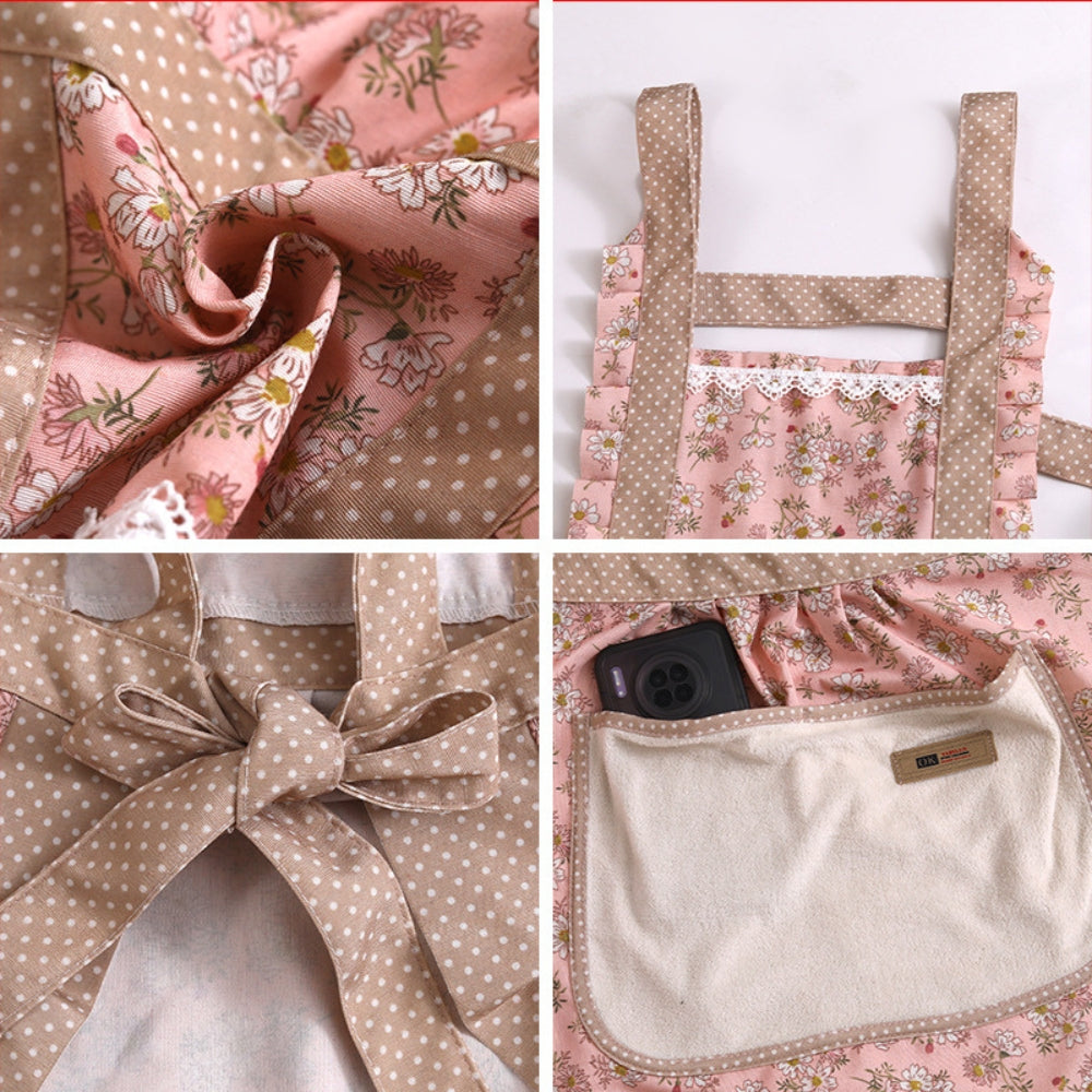 Regalo perfecto: delantal de cocina floral para mujer, de algodón ajustable con bolsillos, estilo cocinera.