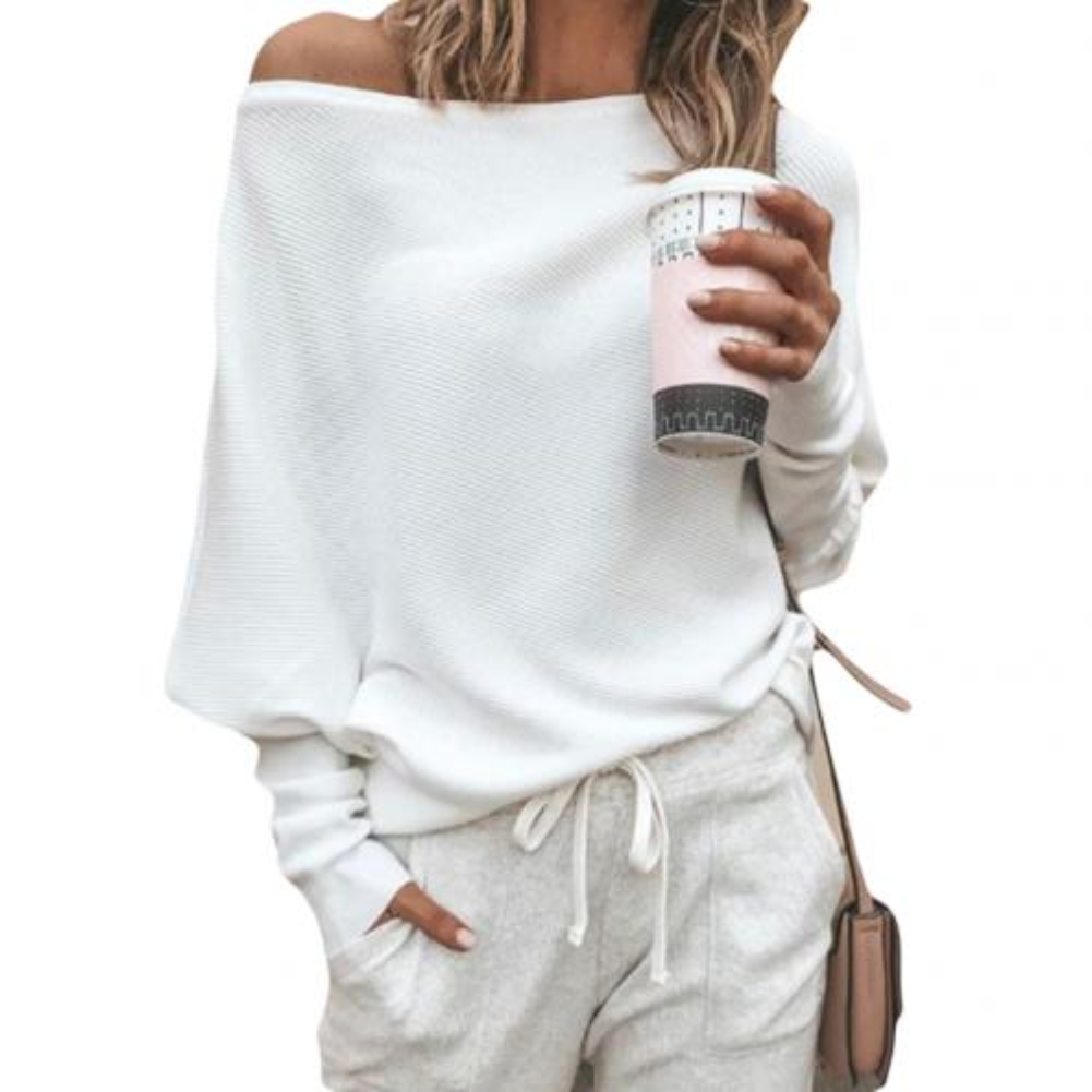 Suéter Rosa Viento chic para mujer, hombros descubiertos, estilo moderno de moda para otoño/invierno.
