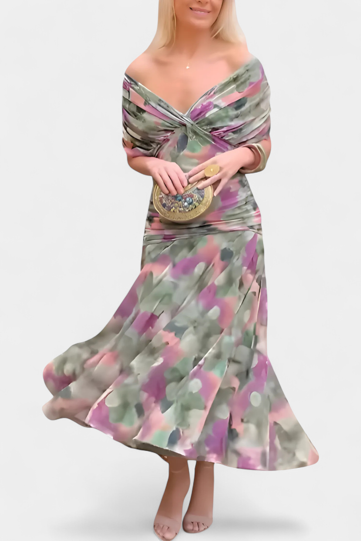 Vestido largo floral de fantasía para mujeres, escote en V. Elegante para ocasiones especiales y fiestas.