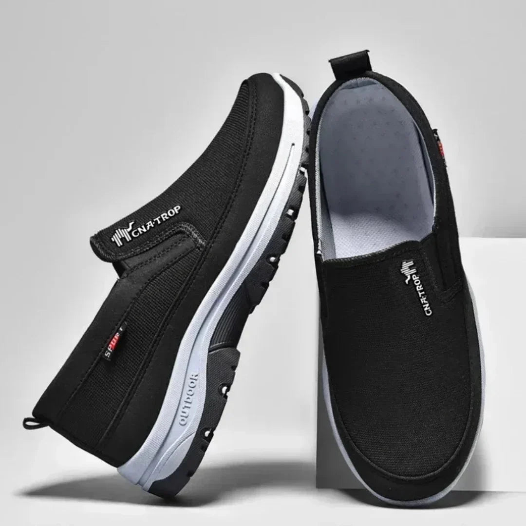 Zapatillas ergonómicas OrthoPro para fascitis plantar. Soporte y alivio para pies, confort sin cordones.