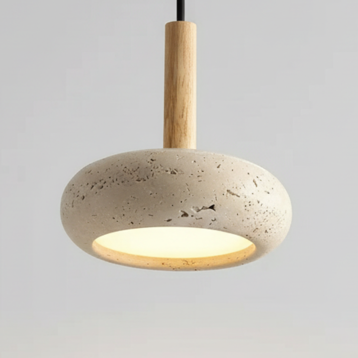 Luz colgante moderna Halo de Piedra ajustable, diseño etéreo para espacios contemporáneos.