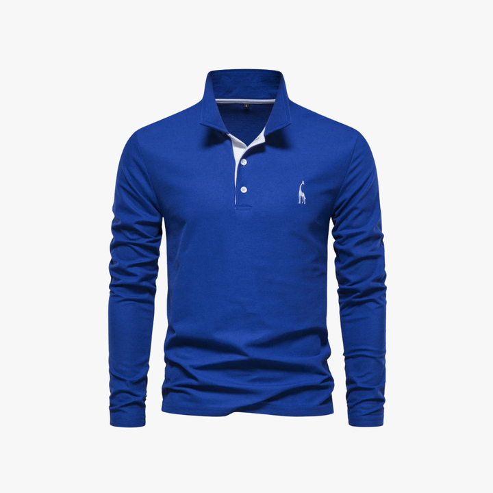 Polo entallado de manga larga para hombre, estilo clásico y ropa masculina versátil.