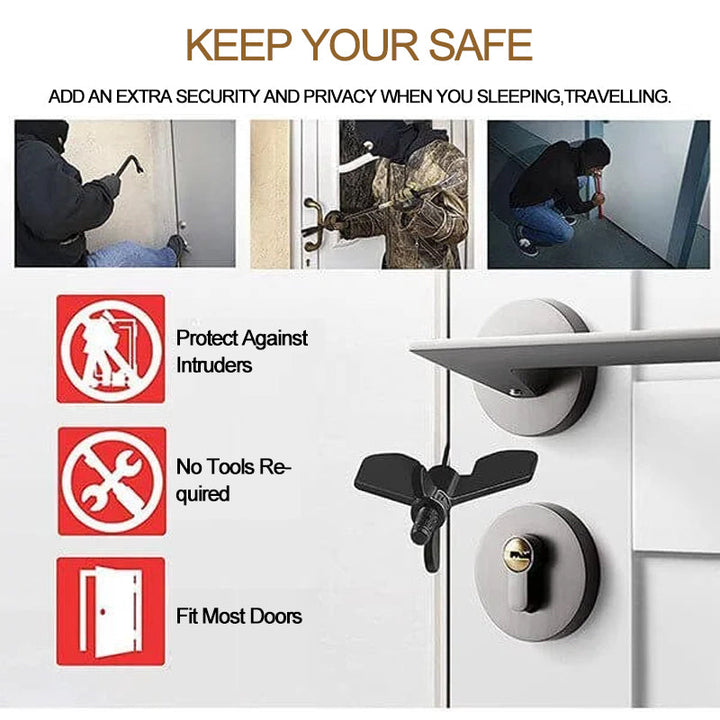Robusto tope de puerta de seguridad portátil, diseño discreto. Cerradura adicional para viajes, hogar y hoteles.