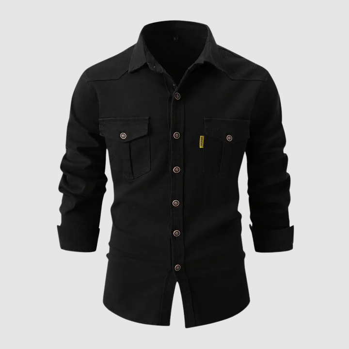 Camisa utility hombre, manga larga, botones; ideal para ropa casual, moda masculina y estilo diario.