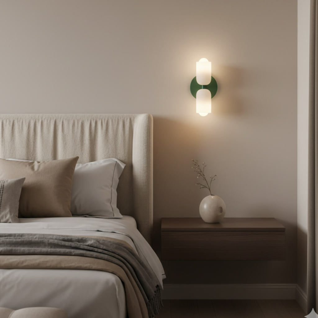 Aplique de pared doble, luz cálida que realza la decoración de interiores.