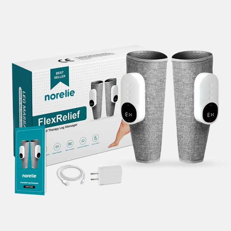 Masajeador de piernas con compresión y calor para aliviar músculos, promover la circulación y relajación.