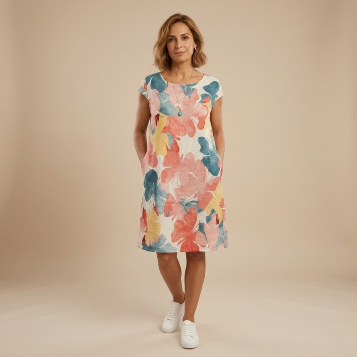 Túnica floral de mujer para verano, casual y cómoda, con manga corta y diseño fresco.