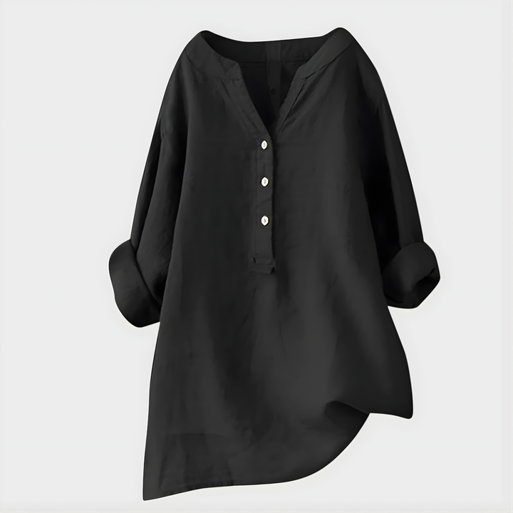 Blusa elegante de mujer con cuello en V para oficina o evento casual. Moda femenina versátil y cómoda.