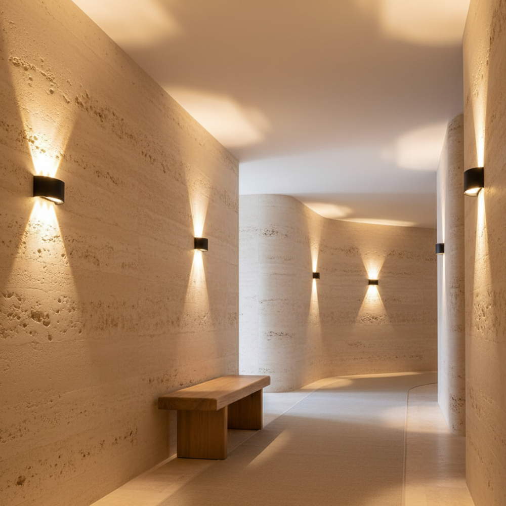 Luz exterior LED de arco, estilo contemporáneo para pared, luminaria IP65 para jardín.