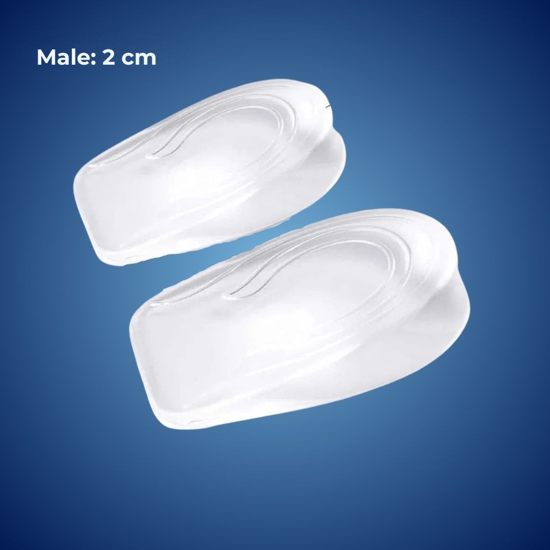 Insertos elevadores de talón de gel, diseñados para alivio de la fascitis plantar y aumento de altura.