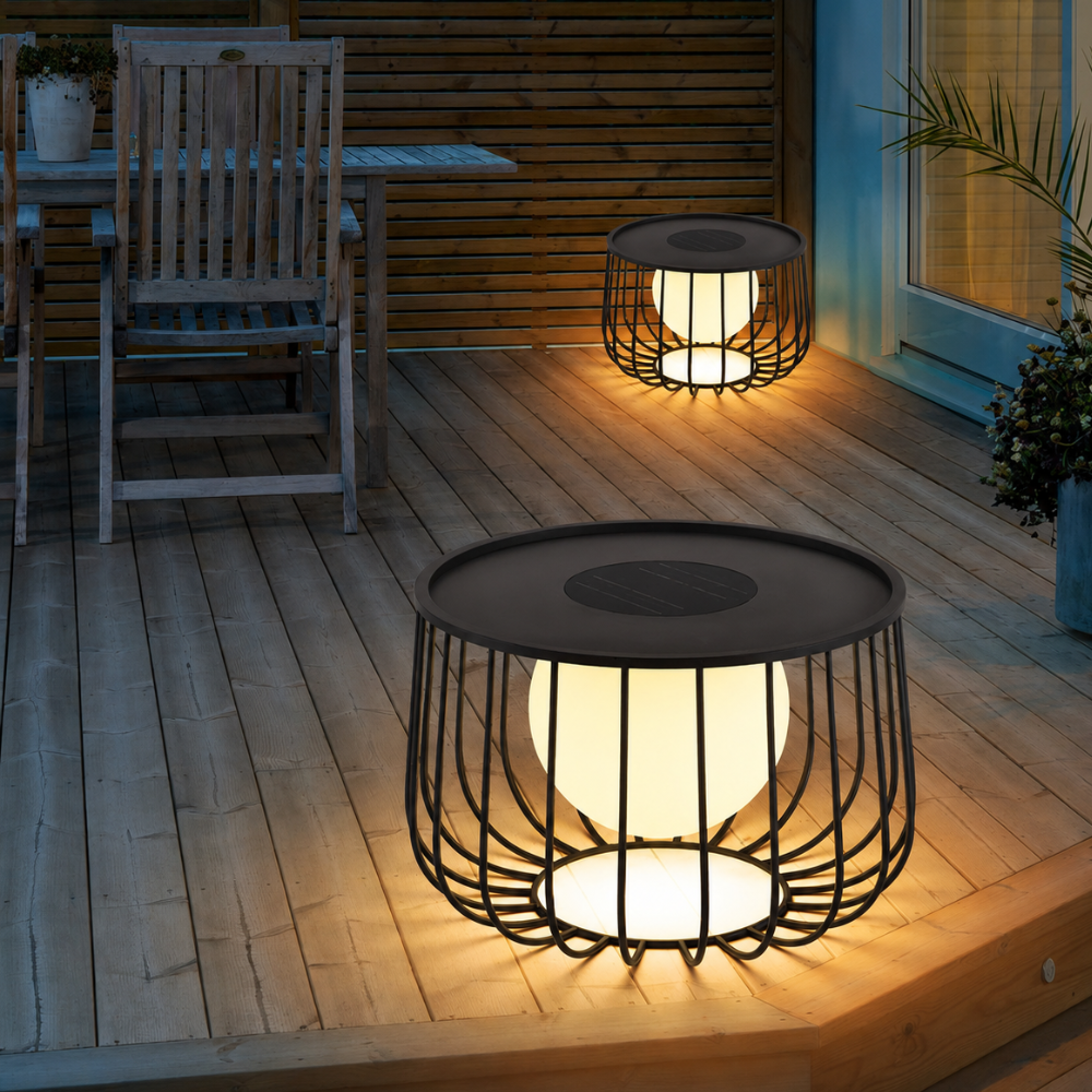 Luz portátil solar LED para ambiente exterior. Linterna moderna regulable.