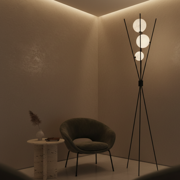 Lámpara LED regulable de luna para mesa/suelo. Ahorro energía, luz cálida. Decoración moderna y minimalista.