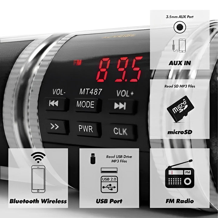 Altavoces para motocicleta, diseño robusto e impermeable, conexión Bluetooth estable para viajes.