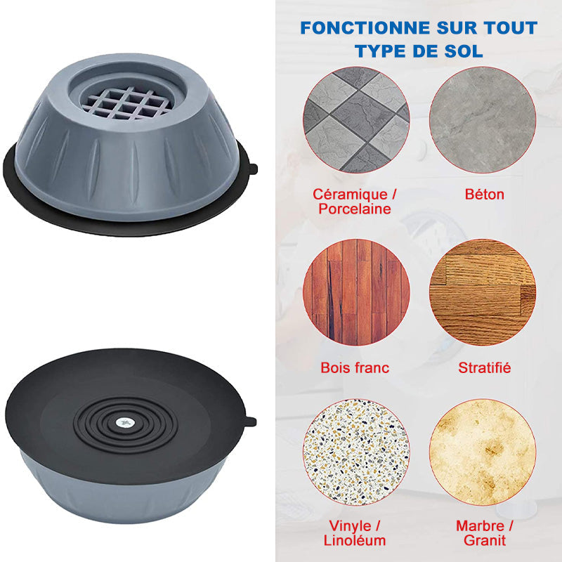 Soportes de goma duradera anti-deslizante para lavadoras, ofreciendo protección y silencio al electrodoméstico.