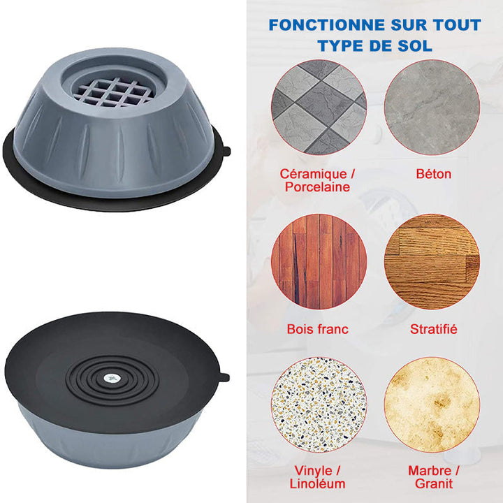 Soportes de goma duradera anti-deslizante para lavadoras, ofreciendo protección y silencio al electrodoméstico.