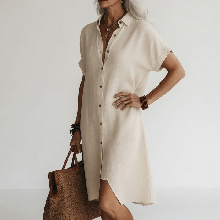 Vestido diario camisero midi. Ropa de mujer cómoda y elegante para primavera y verano. Estilo fresco.