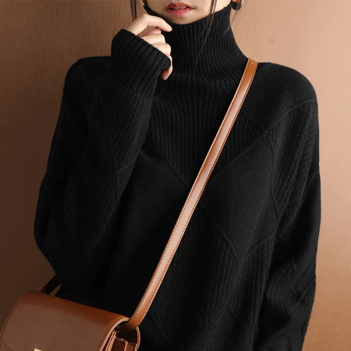 Suéter de punto para mujer, cuello alto. Perfecto para invierno, estilo moderno y acogedor.