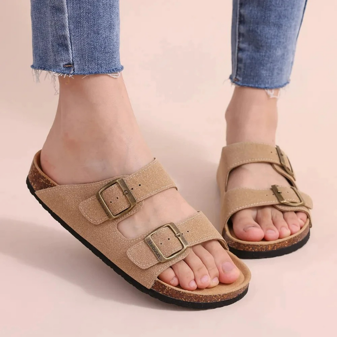 Sandalias de verano para mujer, calzado casual y plano. Disfruta la moda veraniega con doble hebilla y confort.
