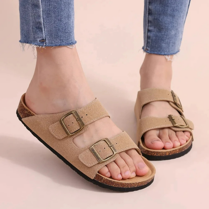 Sandalias de verano para mujer, calzado casual y plano. Disfruta la moda veraniega con doble hebilla y confort.
