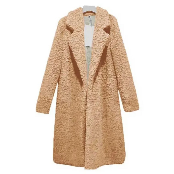 Chaqueta larga de teddy en color gris carbón para mujer, tendencia y calidez.