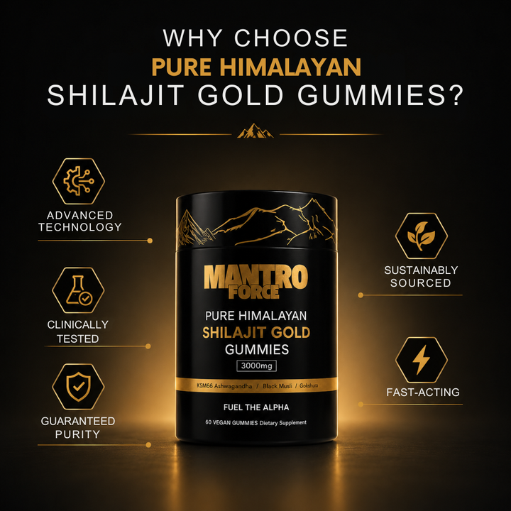Envase de gomitas de Shilajit premium. Suplemento natural con minerales y ácido fúlvico para energía y vitalidad.