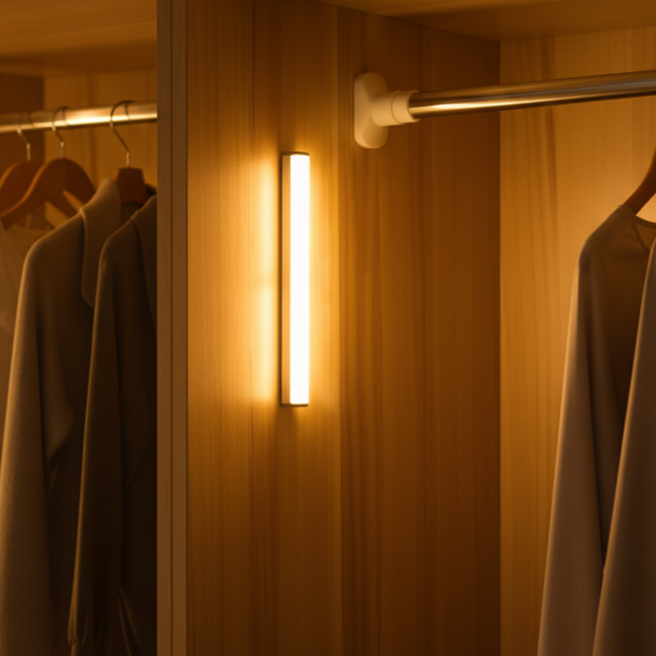 Luz LED inteligente con sensor de movimiento para armarios y gabinetes, recargable USB.